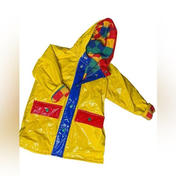 Vtg Primary Colors Hooded Retro Raincoat Kids Size 4 Kidcore Retro Colorful - Picture 1 of 7